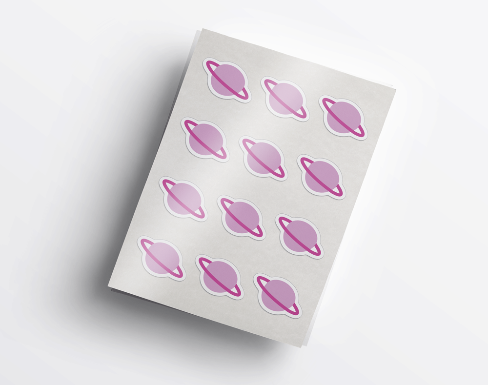 Cute pink planet custom shape stickers. 